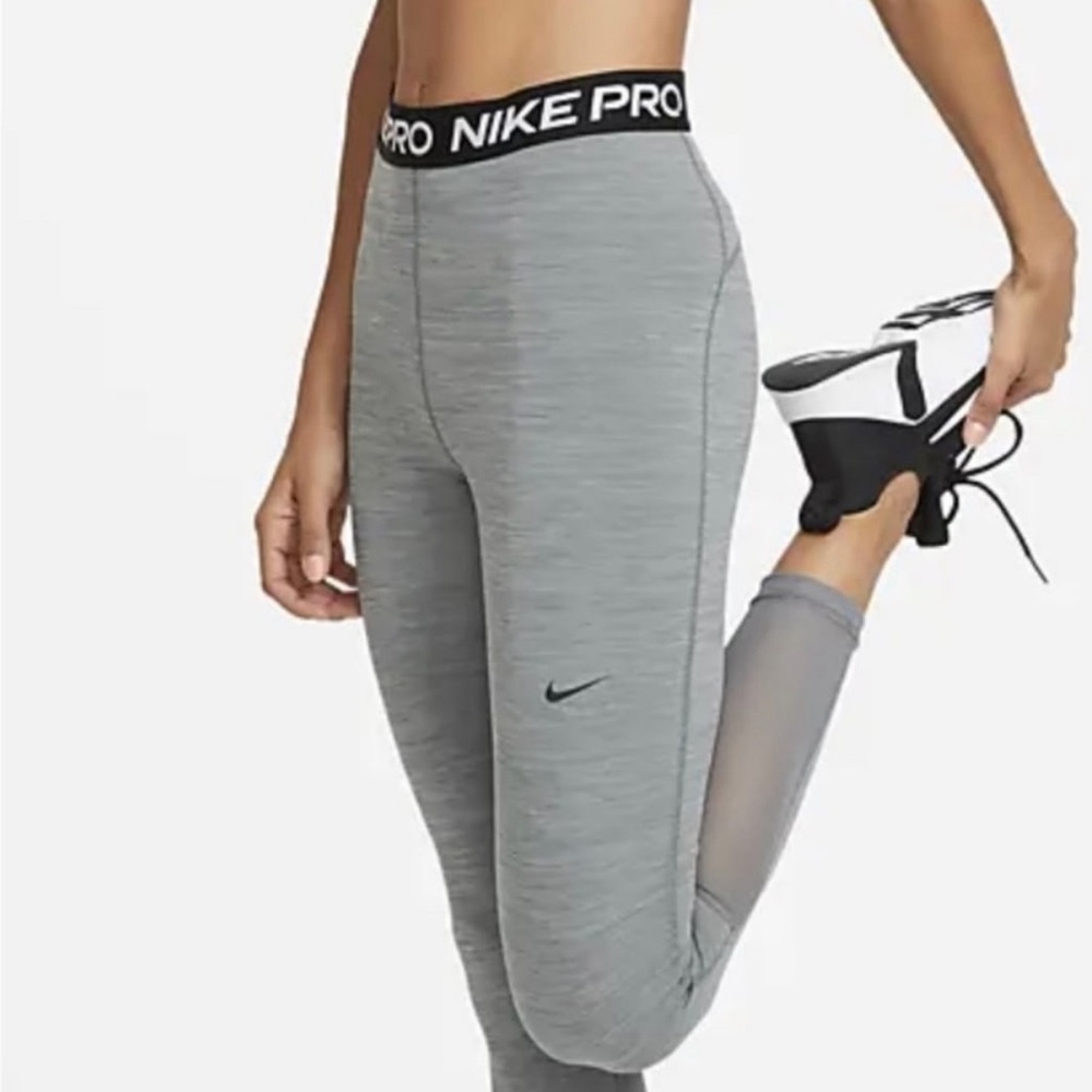 Nike Pro Women's Mid-Rise Crop Mesh Panel Leggings, grey, size xs